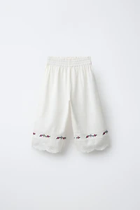 JUPE-CULOTTE FLEURS BRODÉES AVEC COTON ET LIN