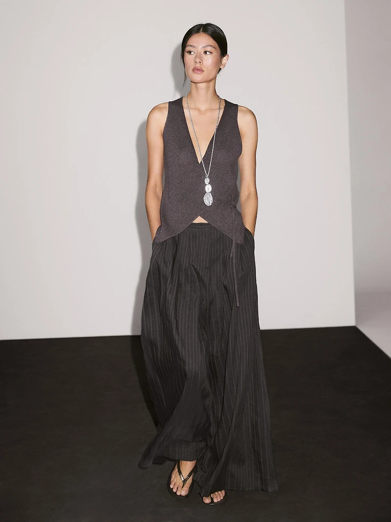 Veste sans manches cache-cœur en maille avec lien