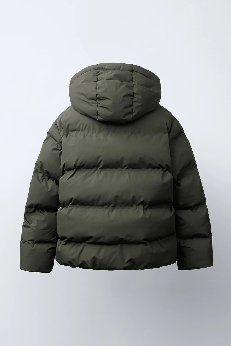 WATER REPELLENT PUFFER COAT WITH LABEL