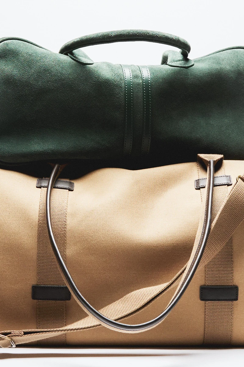 COTTON AND LEATHER TRAVEL BAG