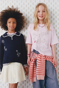 PULL EN MAILLE COL CLAUDINE À FLEURS BRODÉES