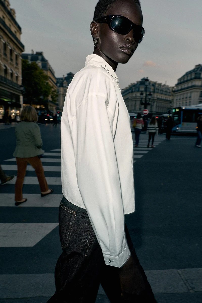 POPLIN SHIRT WITH JEWEL BEADS