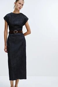 BELTED FITTED MIDI DRESS