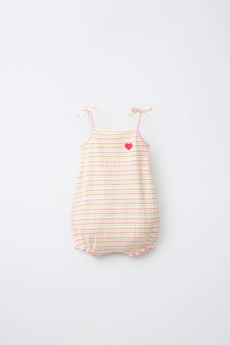 STRIPED ROMPER WITH EMBROIDERED HEART