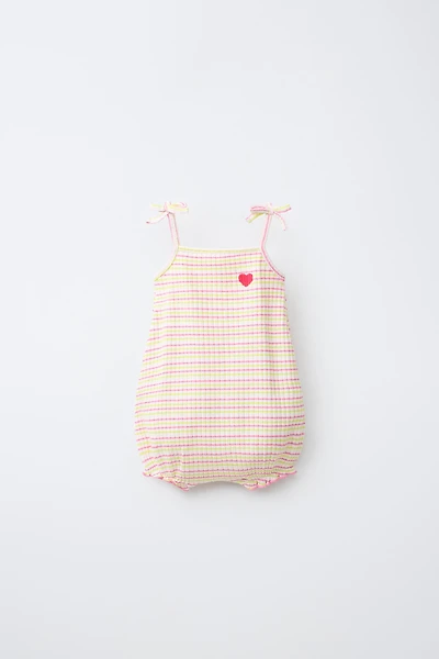 STRIPED ROMPER WITH EMBROIDERED HEART