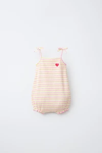 STRIPED ROMPER WITH EMBROIDERED HEART