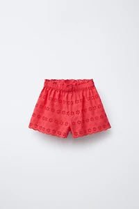 HIGH WAIST EMBROIDERED FLORAL BERMUDA SHORTS