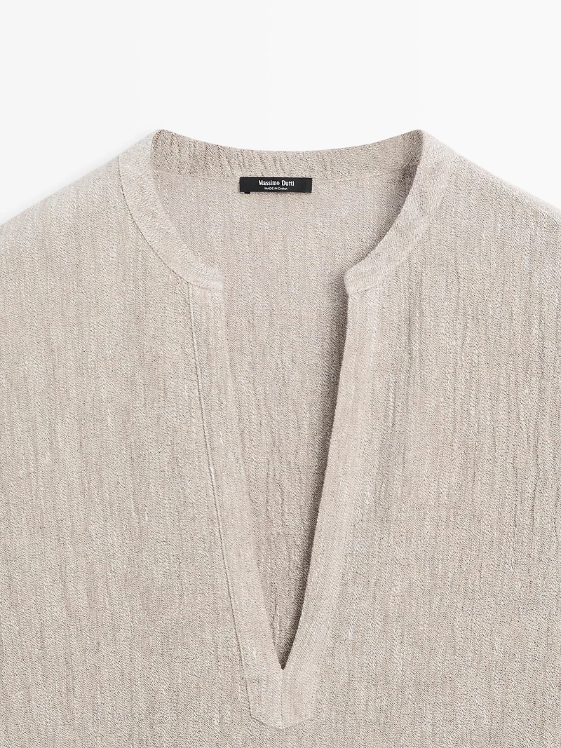Waffle-knit linen blend kaftan dress