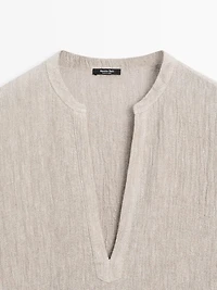 Waffle-knit linen blend kaftan dress