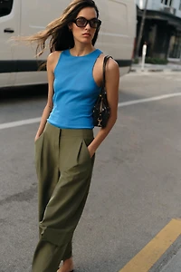 PLEATED PANTS WITH BACK BELT LOOP