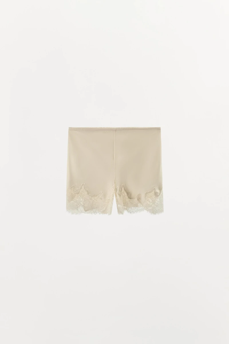 SATIN EFFECT LACE PAJAMA SHORTS