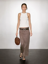 Long linen blend knit skirt