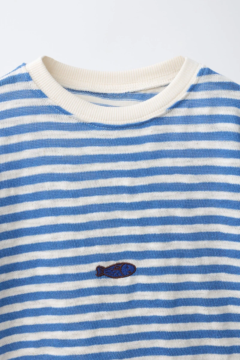 EMBROIDERED FISH STRIPED T-SHIRT