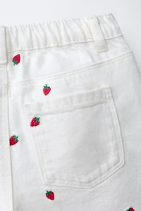 SHORT EN SERGÉ MOM FIT BRODERIES FRAISES CASA LAWA X ZARA KIDS