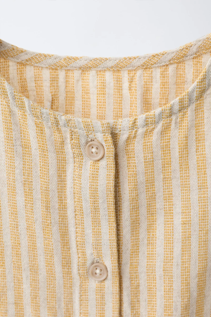 COTTON AND LINEN STRIPED ROMPER