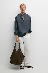Regular fit stand collar 100% linen shirt