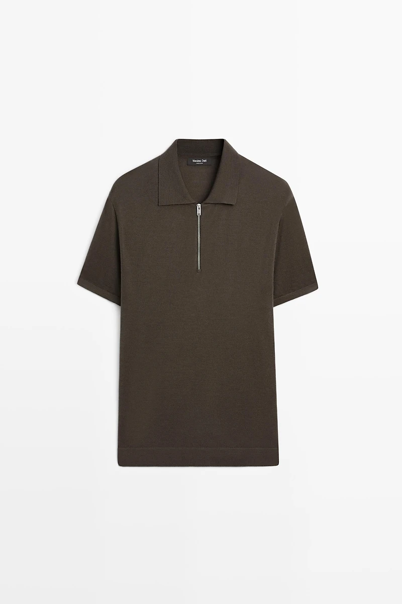 Wool blend zip-detail polo shirt