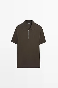Wool blend zip-detail polo shirt
