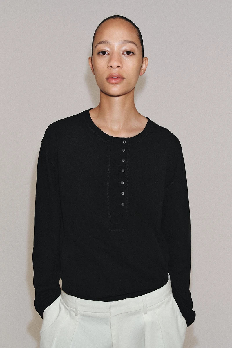 LINEN BLEND HENLEY SHIRT