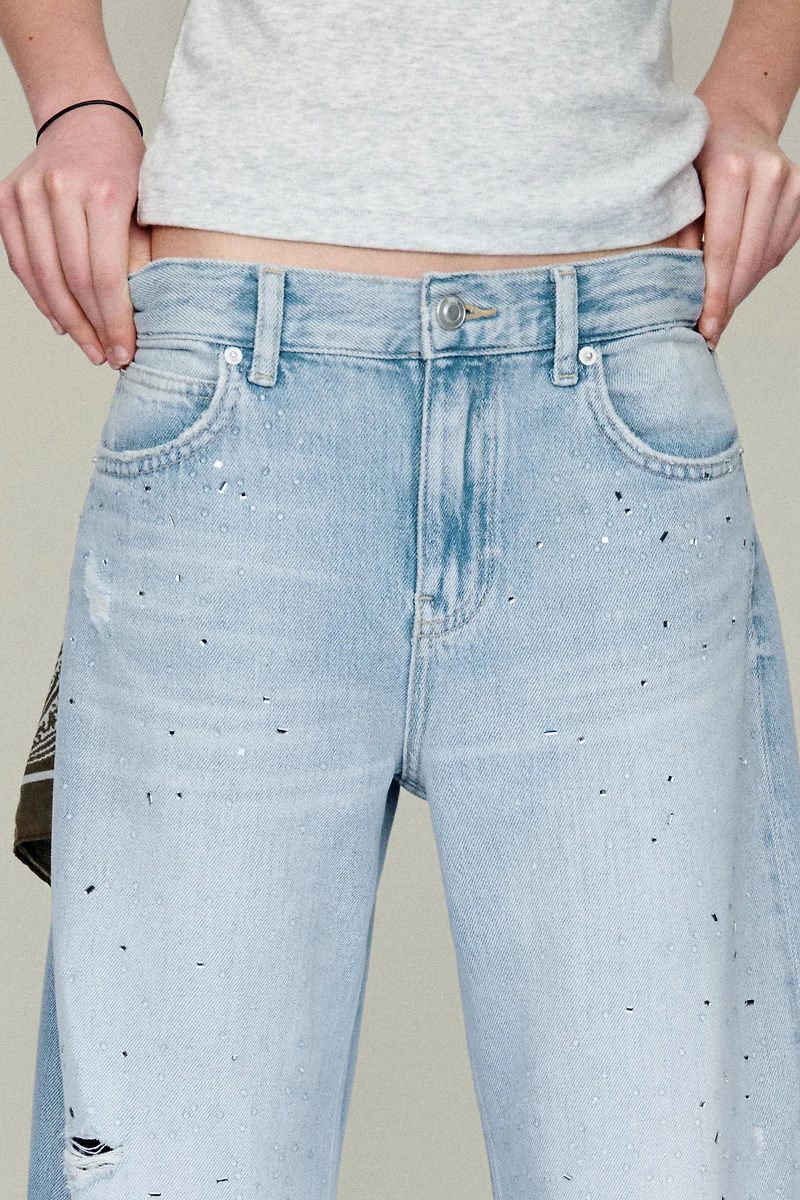 RIPPED AND RHINESTONE BALLOON JEANS