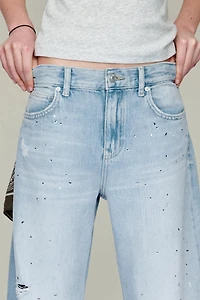 RIPPED AND RHINESTONE BALLOON JEANS