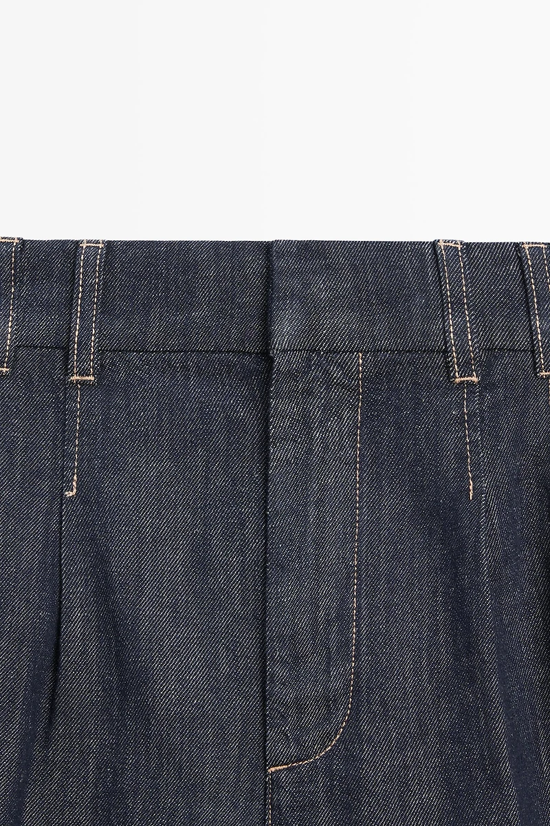 Cotton denim Bermuda shorts with topstitching