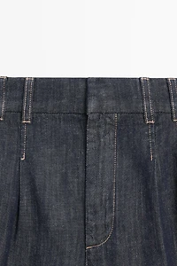 Cotton denim Bermuda shorts with topstitching