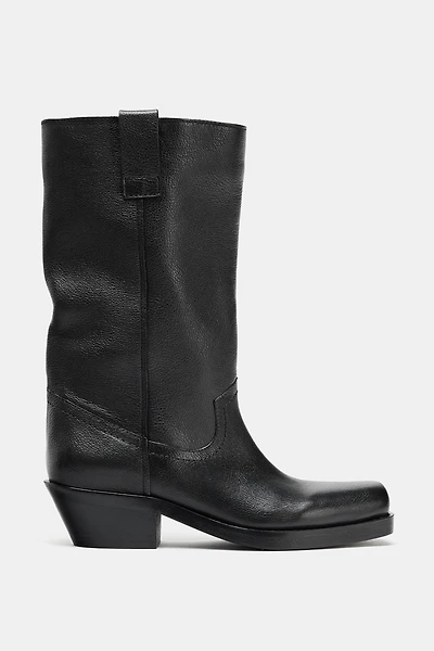 LEATHER COWBOY ANKLE BOOTS