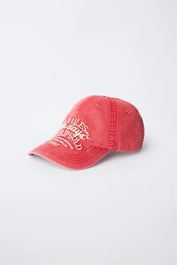 WASHED EFFECT EMBROIDERED TEXT CAP