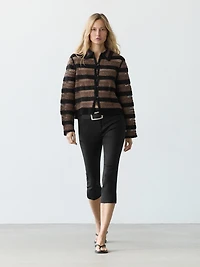 Short striped crochet knit cardigan