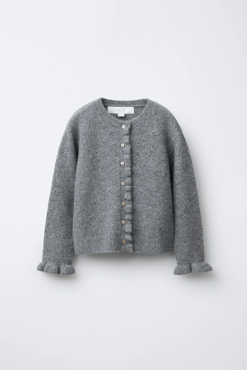 RUFFLED WOOL BLEND CARDIGAN