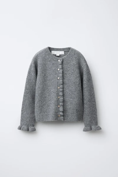 RUFFLED WOOL BLEND CARDIGAN