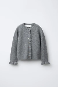 RUFFLED WOOL BLEND CARDIGAN