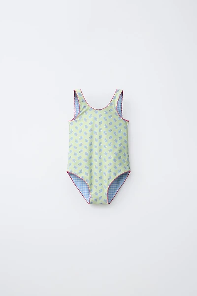 2-6 YEARS / REVERSIBLE FLORAL AND PLAID SWIMSUIT