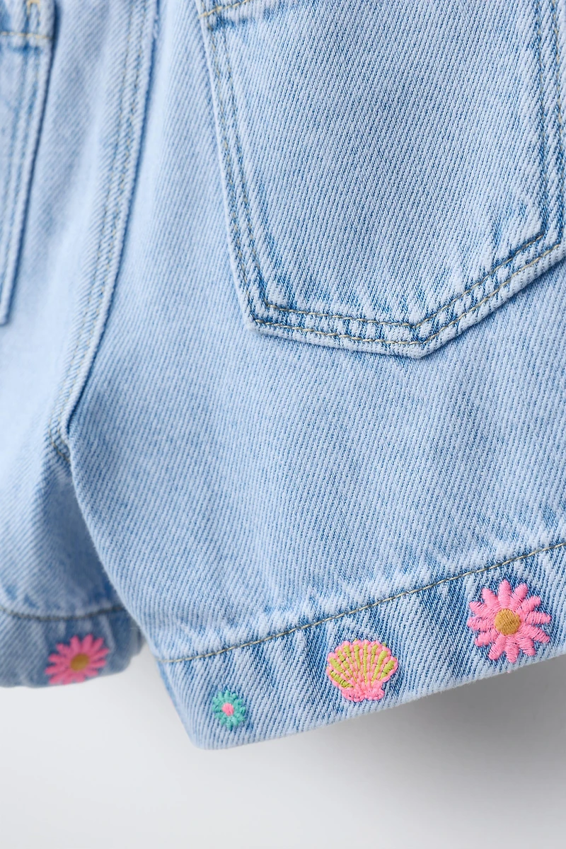 EMBROIDERED DENIM SHORTS