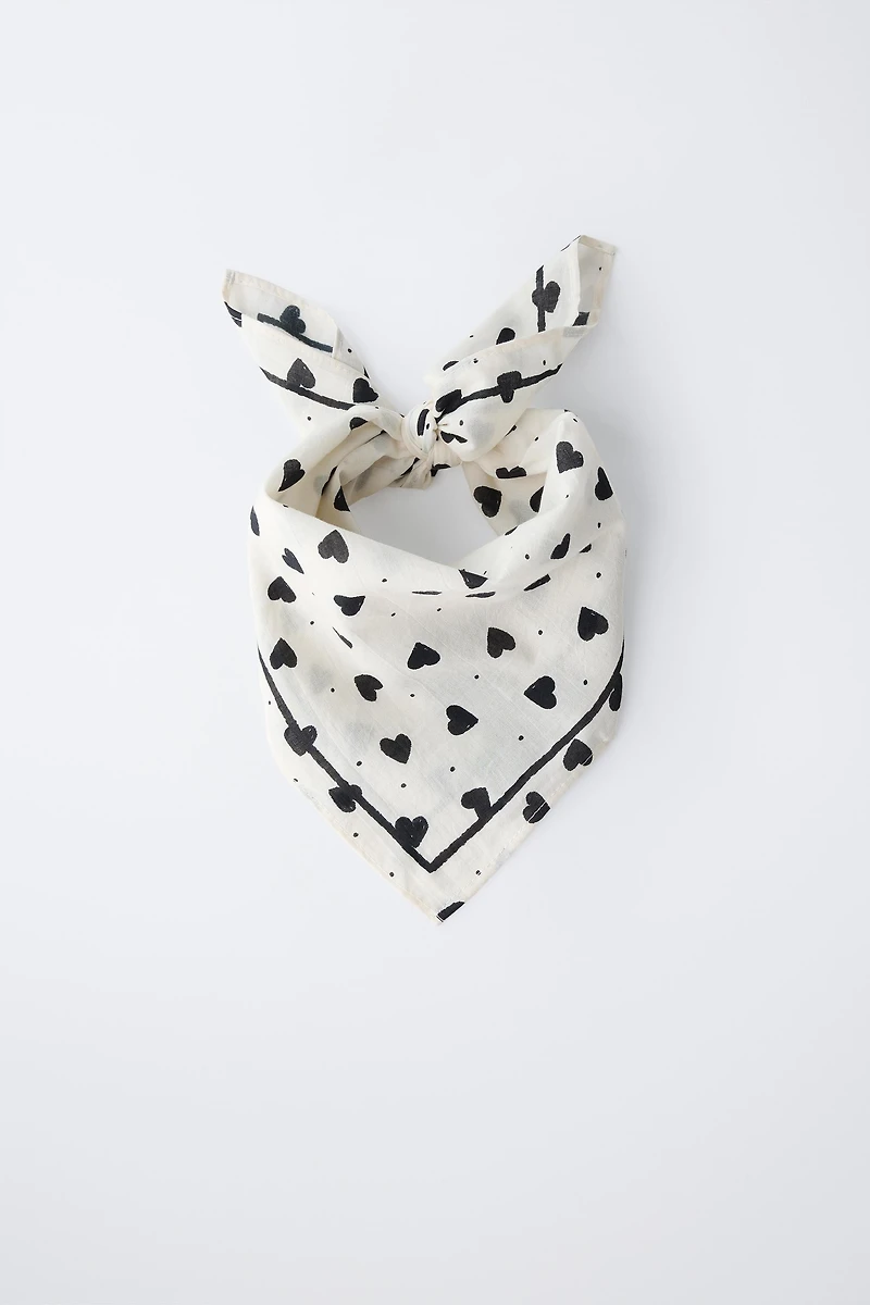 HEART AND POLKA DOT PRINT SQUARE BANDANA
