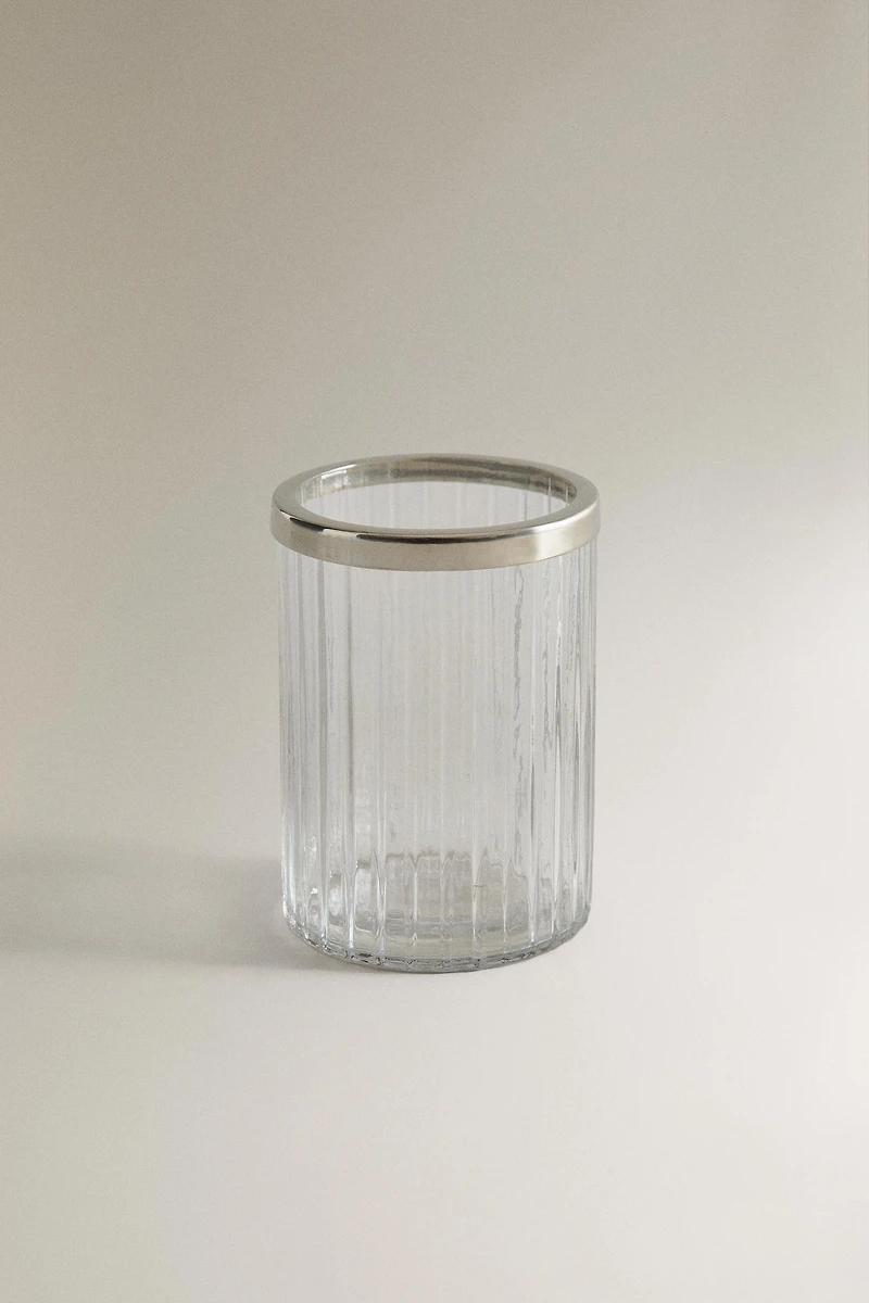 GLASS AND METAL TOOTHBRUSH TUMBLER