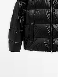 Water-repellent satin puffer jacket