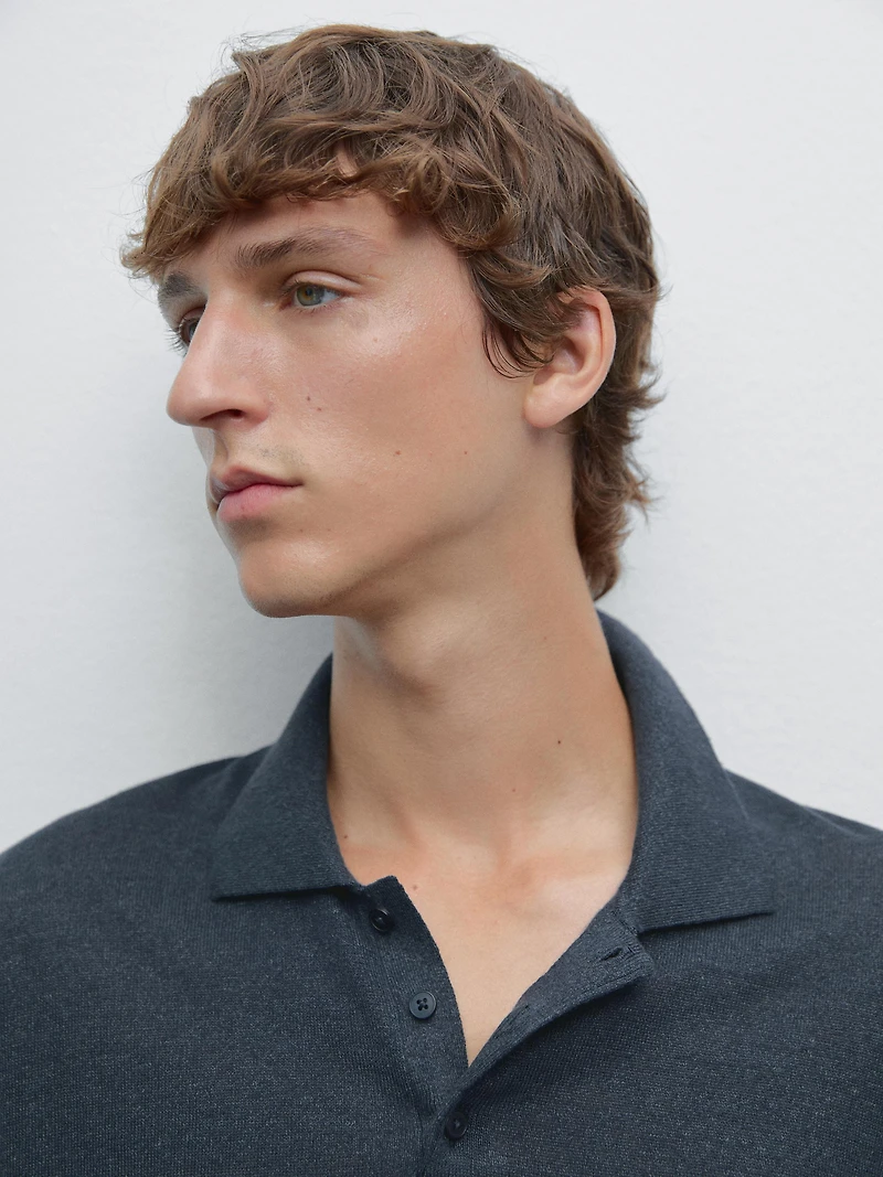 Linen blend knit polo shirt