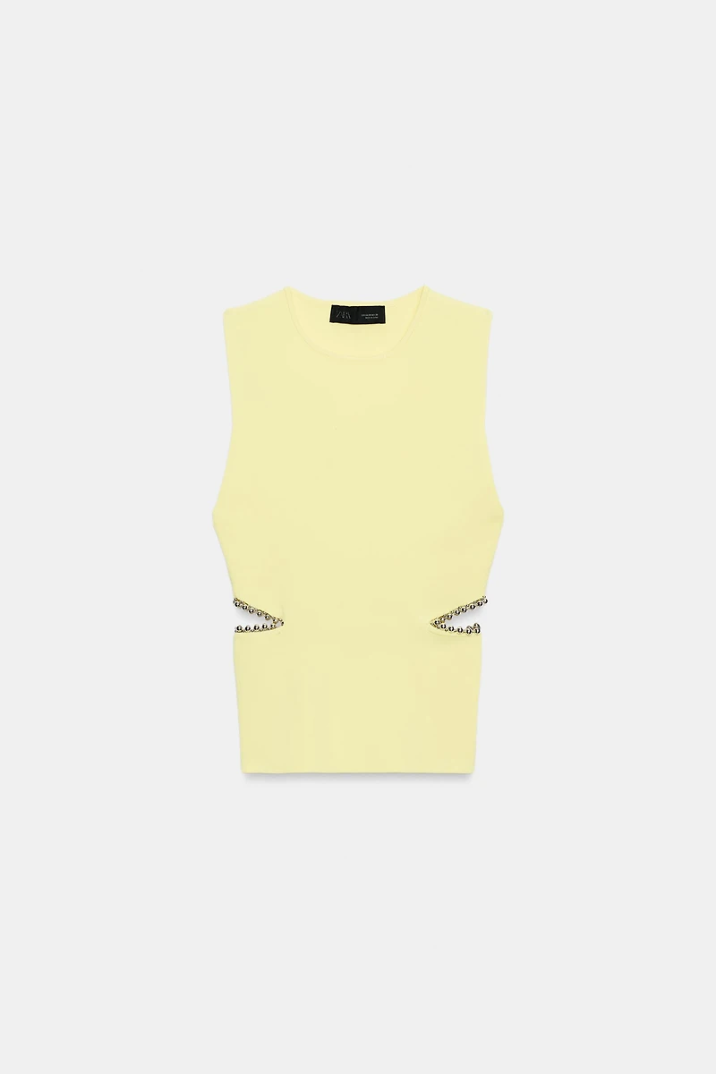 CUT OUT KNIT TOP WITH BEADS