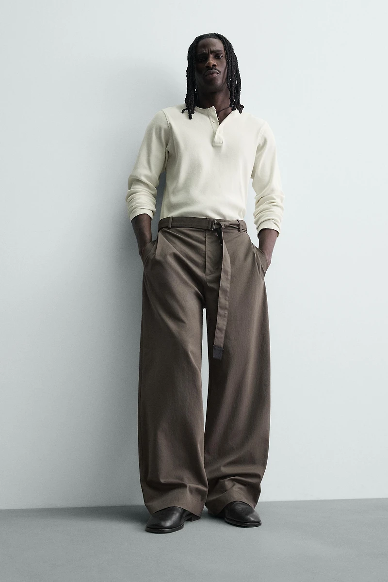 BELTED WIDE FIT PANTS
