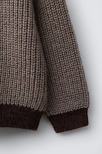 PULL GROSSE MAILLE LISERÉS CONTRASTE