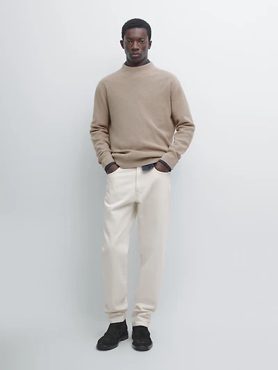 Cotton blend knit sweater with mock turtleneck