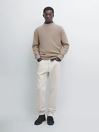 Cotton blend knit sweater with mock turtleneck