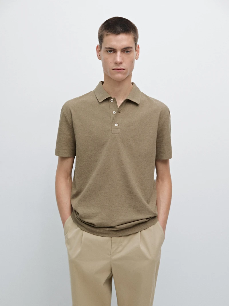 100% cotton melange short sleeve polo shirt