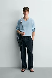 COTTON-LINEN BLEND V-NECK JUMPER