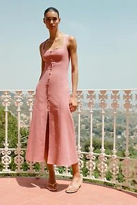 LINEN MIDI DRESS