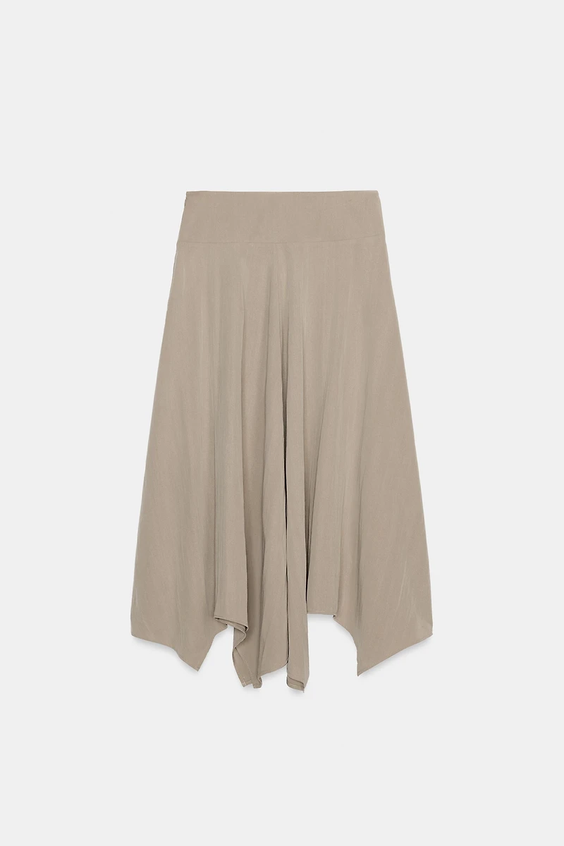 ASYMMETRIC HEM MIDI SKIRT