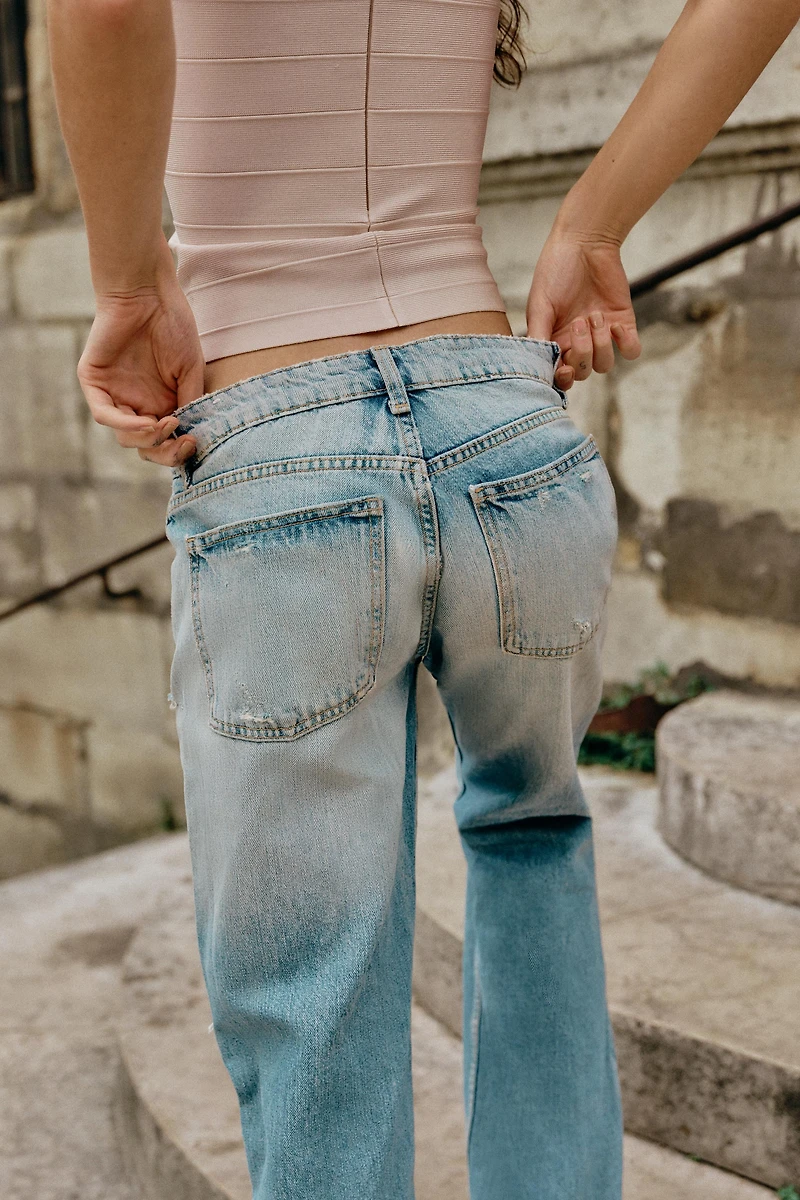 JEAN TRF WIDE LEG TAILLE BASSE DÉCHIRÉ