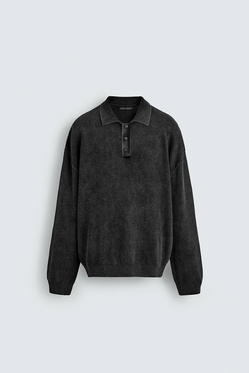 WASHED KNIT POLO SHIRT